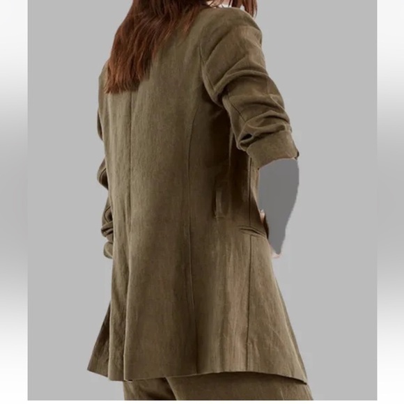 525 AMERICA olive green 100% Linen long sleeves single front button blazer Sz S - Picture 10 of 10